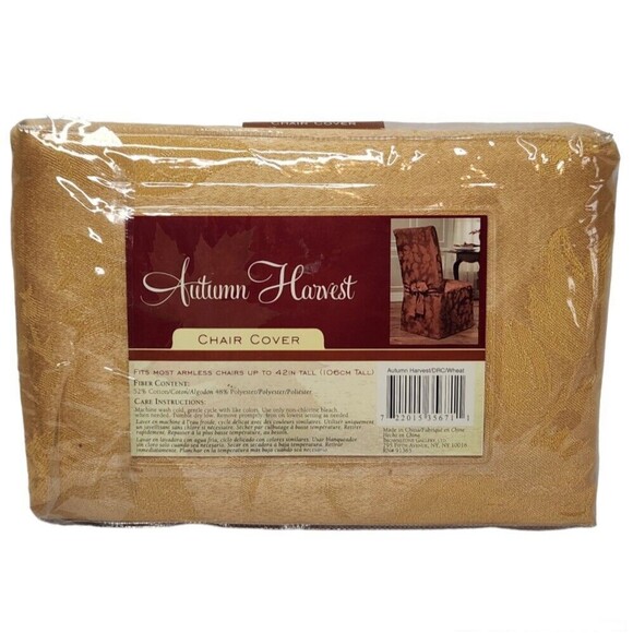 Autumn Harvest Dining Armless Chair Cover Yellow Gold Embossed Design 42 in Max - Picture 2 of 6